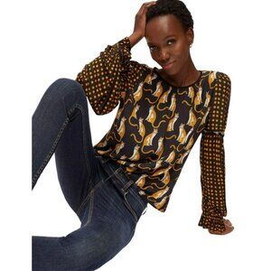 Bl-nk Anthropologie Brienz Leopard Top In Black Motif Size Medium Polka Dot